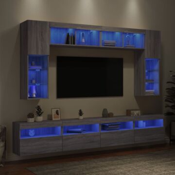 Vidaxl 8 Piece Tv Wall Cabinet Set With Led Lights Grey Sonoma