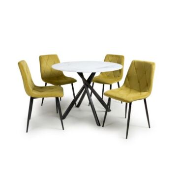 Avesta White & 4 Vernon Yellow Dining Set