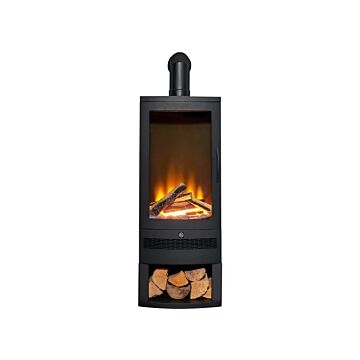 Acantha Horizon Electric Stove With Log Storage & Angled Stove Pipe In Black