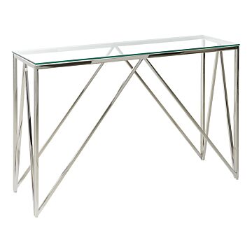 Console Table Silver Tempered Glass Stainless Steel 120 X 40 Cm Rectangular Glam Modern Living Room Bedroom Hallway Beliani