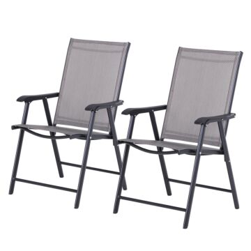 Outsunny Set Of 2 Foldable Garden Chairs W/ Metal Frame Outdoor Patio Park Dining Seat Yard Furniture Grey