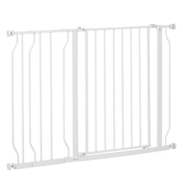 Pawhut Expandable Dog Gate With Door Pressure,75-115cm Doorway Pet Barrier Fence For Hallways, Staircases, White