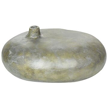 Decorative Vase Grey And Gold Terracotta Distressed Effect Painted Vintage Look Oval Shape Beliani