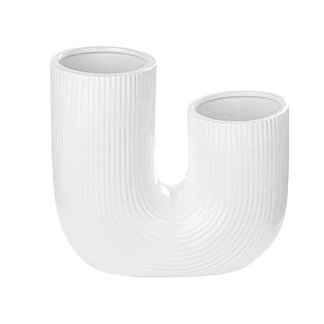 Flower Vase White Stoneware Double-ended 23 Cm Decorative Home Accessory Minimalistic Home Decor Beliani