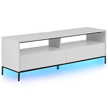 Tv Stand White With Led For Up To 70ʺ Tv Media Unit With 2 Drawers Shelves Beliani