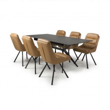 Timor Extending Black & 6 Arnhem Tan Dining Set