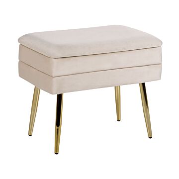 Bedroom Storage Bench Light Beige Polyester Velvet Upholstery Golden Legs Glam Design Solid Colour Living Room Furniture Beliani