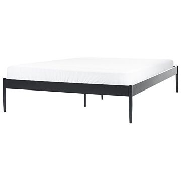 Bed Frame Black Metal 160 X 200 Cm King Size Plywood Slats