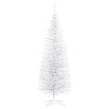 Homcom 5t Artificial Pine Pencil Slim Tall Christmas Tree With Branch Tips Xmas Holiday Décor With Stand White