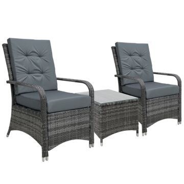 Outsunny Rattan Garden Furniture 2-seater Sofa Chair Table Bistro Set Wicker Weave Outdoor Patio Conservatory Set W/ Cover Steel Frame, Grey