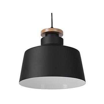 Hanging Light Pendant Lamp Black With White Aluminium Drum Geometric Shade Modern Design Beliani