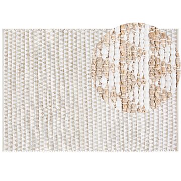 Rug Beige Jute And Cotton Blend 160 X 230 Cm Hand Woven Geometric Pattern Beliani
