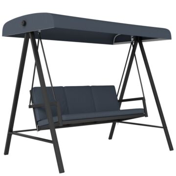 Outsunny Three-seat Garden Swing Chair, With Adjustable Canopy - Dark Grey