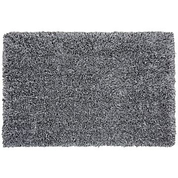 Shaggy Area Rug High-pile Carpet Solid Black And White Polyester Rectangular 200 X 300 Cm Beliani