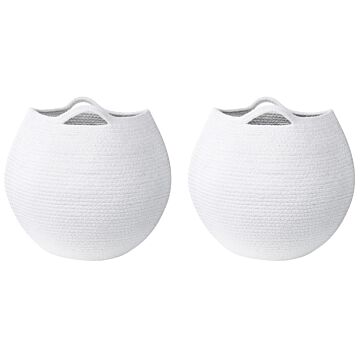 Set Of 2 Storage Baskets White Cotton 20 X 30 Cm Laundry Bins Handwoven Containers Beliani