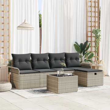 Vidaxl 6 Piece Garden Sofa Set With Cushions Light Grey Poly Rattan