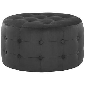 Footstool Black Velvet Round Pouffe Button Tufted Upholstery Glam Ottomane Living Room Furniture Beliani