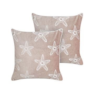 Set Of 2 Scatter Cushions Pink Velvet 45 X 45 Cm Marine Starfish Motif Square Polyester Filling Home Accessories Beliani