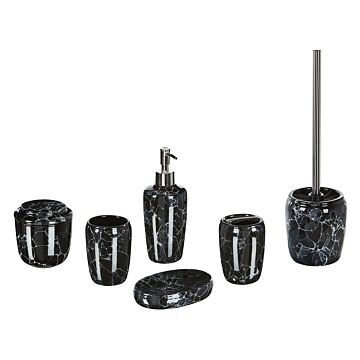 6-piece Bathroom Accessories Set Black Dolomite Glam Marble Effect Soap Dispenser Soap Dish Toothrbrush Holder Cup Toliet Brush Beliani