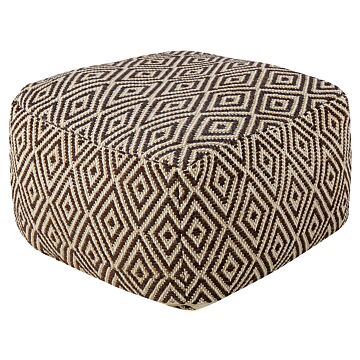 Pouffe Black And White Wool Geometruc Pattern Square Boho Modern Footstool Upholstered Seat Beliani