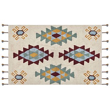 Area Rug Multicolour Cotton 140 X 200 Cm Rectangular Hand Tufted Tribal Motif Living Room Bedroom Beliani