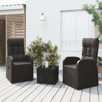 Vidaxl 3 Piece Garden Lounge Set Black Poly Rattan&steel