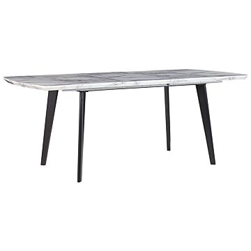 Dining Table Marble Effect Mdf Black Iron Legs Extendable Top Rectangular 160/200 X 90 Cm Modern Design Beliani