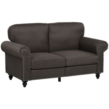 Homcom Two Seater Sofa, Fabric Sofa Couch With Nailhead Trim, Loveseat Sofa Settee For Living Room, Dark Brown