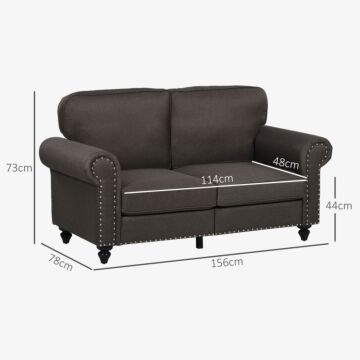 Homcom Two Seater Sofa, Fabric Sofa Couch With Nailhead Trim, Loveseat Sofa Settee, Dark Brown