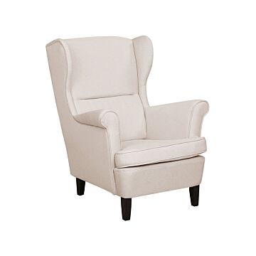 Wingback Chair Light Beige Fabric 63l X 74w X 102h Cm High Back Rubberwood Legs Traditional Beliani