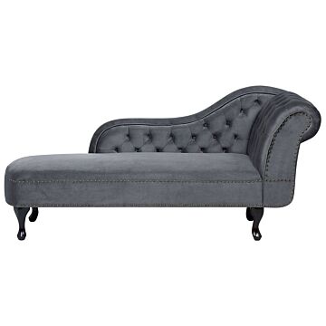 Chaise Lounge Grey Right Hand Velvet Buttoned Nailheads Beliani