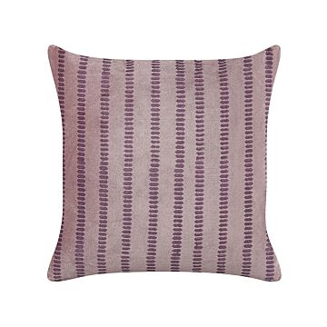 Decorative Cushion Pink Velvet And Cotton 45 X 45 Cm Striped Block Printed Boho Decor Accessories Beliani