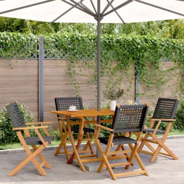 Vidaxl 5 Piece Garden Dining Set Black Poly Rattan And Solid Wood