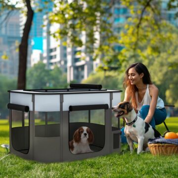 Pawhut Foldable Dog Pen With Storage Bag For Indoor/outdoor Use, Grey