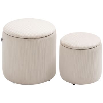 Homcom Modern Storage Ottoman With Removable Lid, Fabric Storage Stool, Foot Stool, Dressing Table Stool, Set Of 2, White
