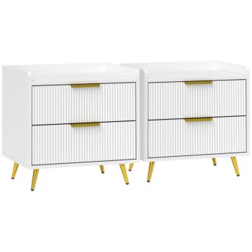 Homcom Elegant Two-drawer Bedside Table Set Of 2 - White