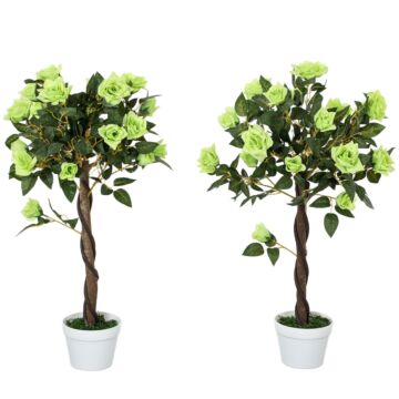 Outsunny Set Of Two Faux Rose Trees - Green