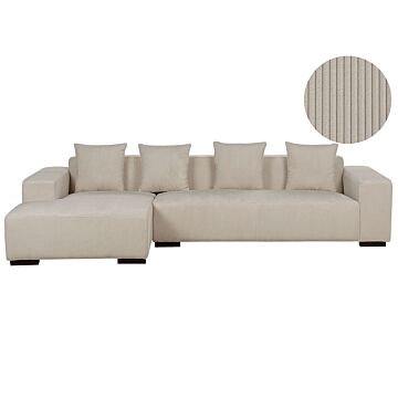 Right Hand Corner Sofa Beige Corduroy L-shaped 4 Seater Jumbo Cord With Throw Pillows Modern Design Beliani