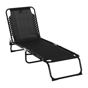 Outsunny Folding Garden Lounger W/ 4 Position Adjustable Back &100% Pvc Fabric, Garden Reclining Cot Camping Hiking Recliner, 197l X 58w X 78h, Black