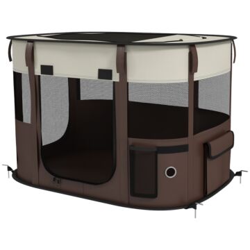 Pawhut Foldable Dog Pen With Storage Bag For Indoor/outdoor Use, Brown