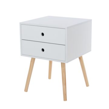 Painted White Scandia, 2 Drawer & Wood Legs Bedside Cabinet
