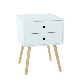 Painted White Scandia, 2 Drawer & Wood Legs Bedside Cabinet