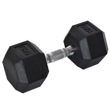 Homcom 15kg Single Rubber Hex Dumbbell Portable Hand Weights Dumbbell Home Gym Workout Fitness Hand Dumbbell