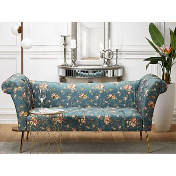 Chaise Lounge Blue Fabric Upholstery Tufted Double Ended Seat With Metal Gold Legs Beliani