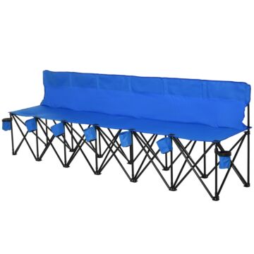 Outsunny 6 Seater Folding Sports Bench Outdoor Picnic Camping Portable Spectator Chair Steel Frame W/ Cup Holder & Carry Bag - Blue