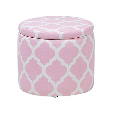 Footstool Pink Round Storage Stool Quatrefoil Trellis Pattern Beliani