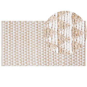 Rug Beige Jute And Cotton Blend 80 X 150 Cm Hand Woven Geometric Pattern Beliani