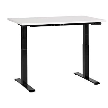 Electrically Adjustable Desk White Tabletop Black Steel Frame 120 X 72 Cm Sit And Stand Square Feet Modern Design Beliani