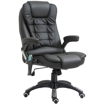 Homcom Massage Chair With Heat, High Back Pu Leather Executive Office Chair W/ Tilt And Reclining Function, Black