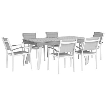 7 Piece Dining Set White With Grey Table 6 Chairs Garden Patio Terrace Beliani